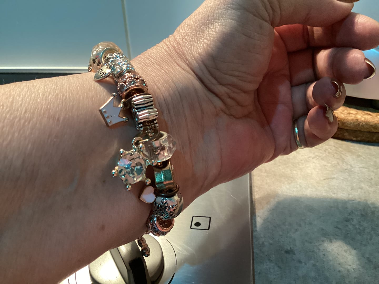 Customer photo review of Pandora Inspired Full Set Beaded Charm Bracelet - White/ Gold
