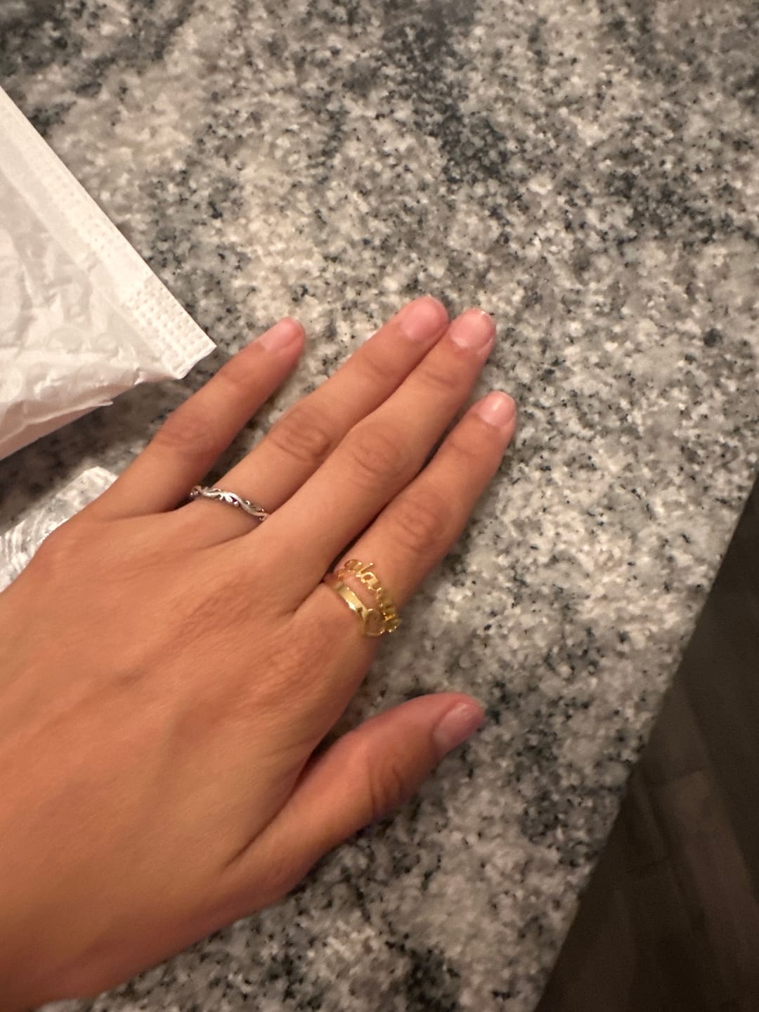 Customer photo review of Hollow Heart Name Ring