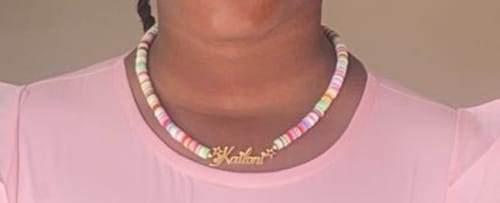 Customer photo review of Personalized Kids Name Necklace with Rainbow chain