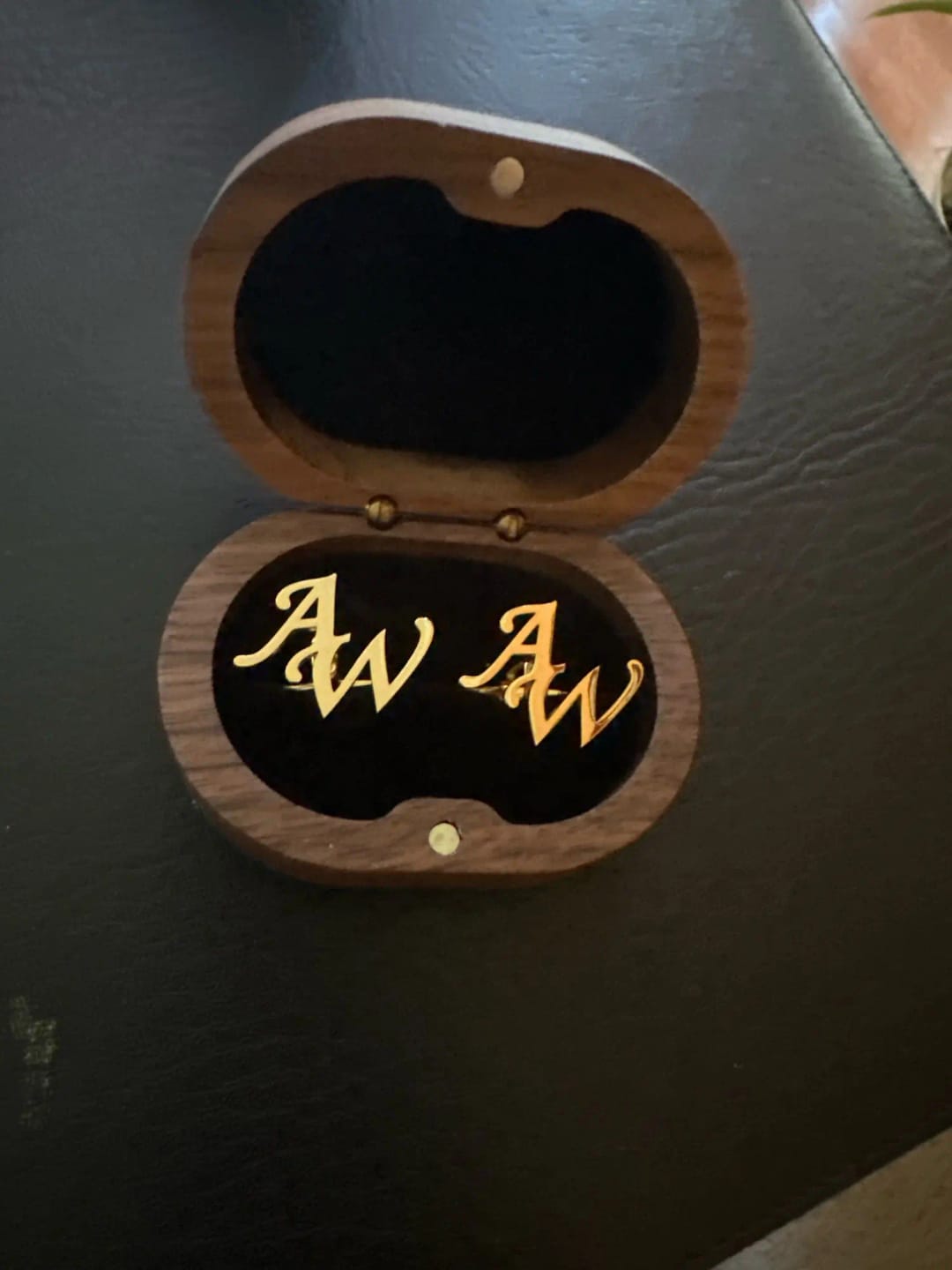 Customer photo review of Tangula High-end Wood Box Packaging Cufflinks Custom Name Initials Cufflink Personalize Letter Stainless Steel Buttons for Groom