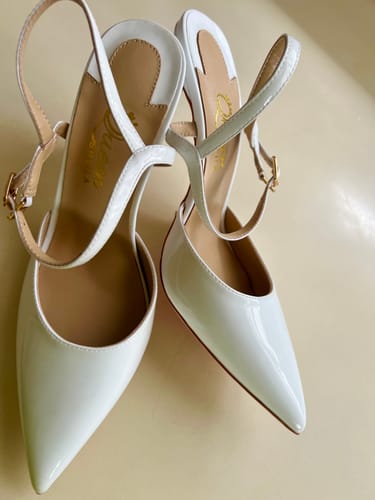 Customer photo review of Nicika White Flock Slingback Sandals