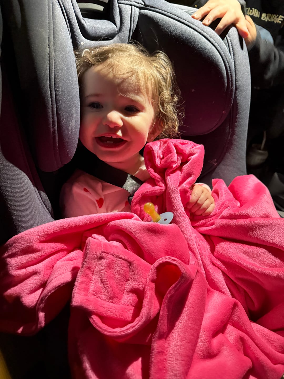 Customer photo review of MinkyBee Stroller Blanket ~ Solid Hot Pink
