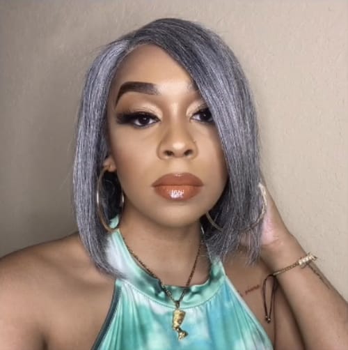 Customer photo review of Luvwin 5x5 Closure Kinky Straight Salt & Pepper Free Parting Glueless Wig