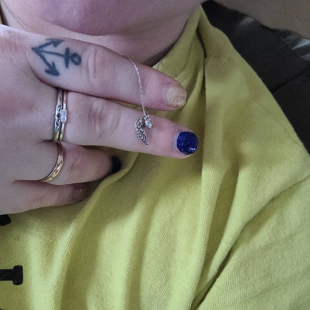 Customer photo review of Angel Wing Birthstone Necklace