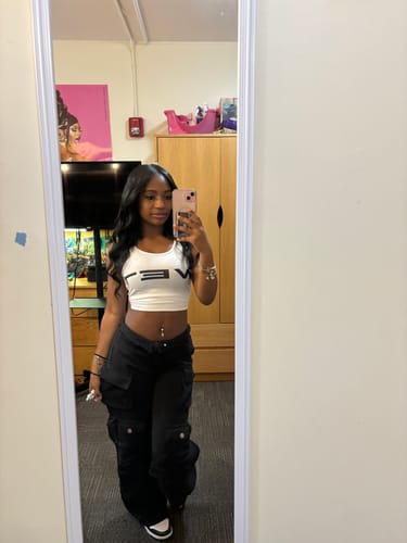 Customer photo review of Sleeveless u neck “wet” print tank top