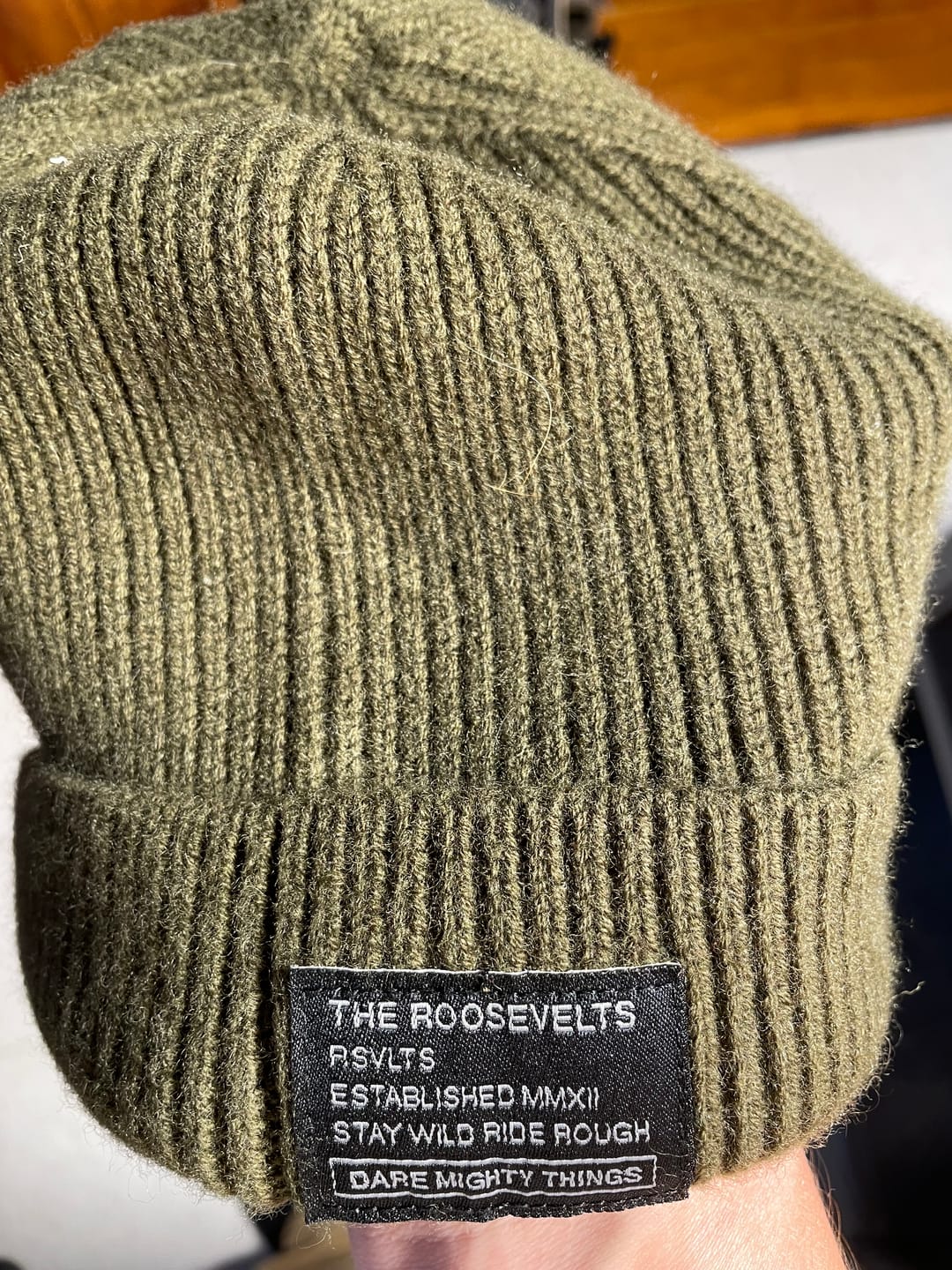 Customer photo review of Merino Wool RSVLTS Olive Beanie