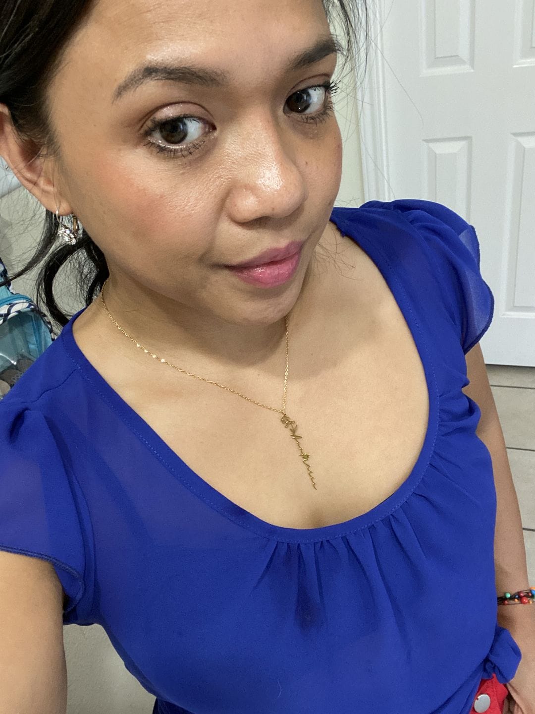 Customer photo review of Custom birth flower name necklace