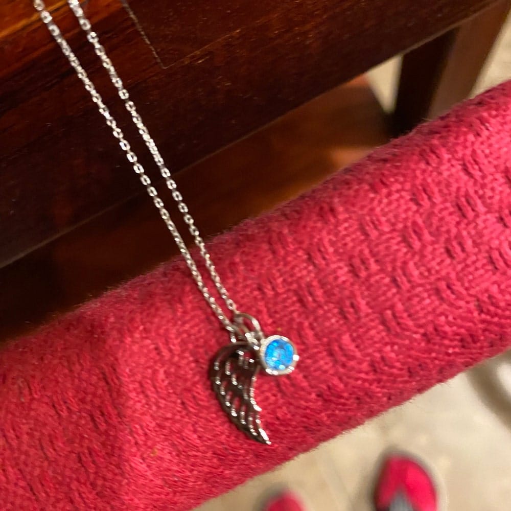 Customer photo review of Angel Wing Birthstone Necklace
