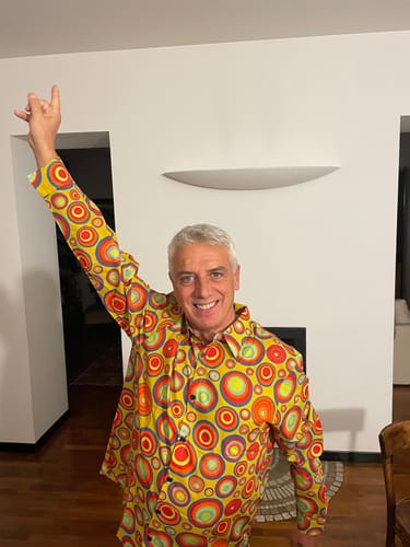 Customer photo review of Chemise boutonnée à manches longues et imprimé cercles vintage en coton jaune pour homme