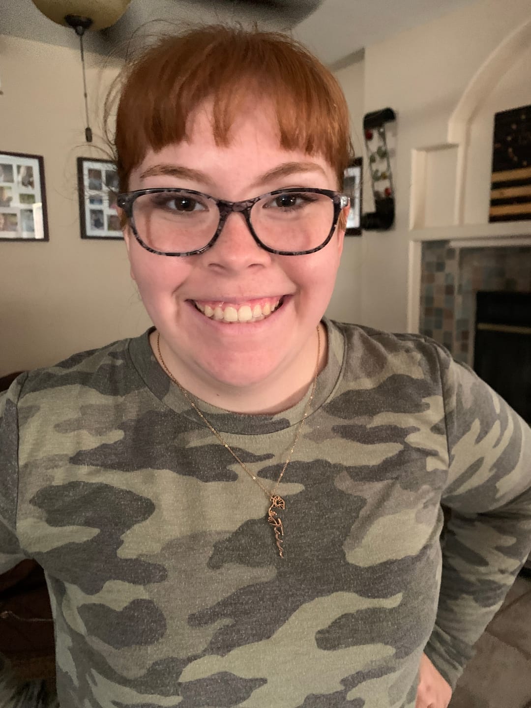 Customer photo review of Custom birth flower name necklace