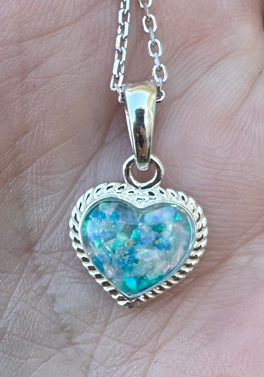 Customer photo review of Braided Heart Pendant with Cremation Ashes