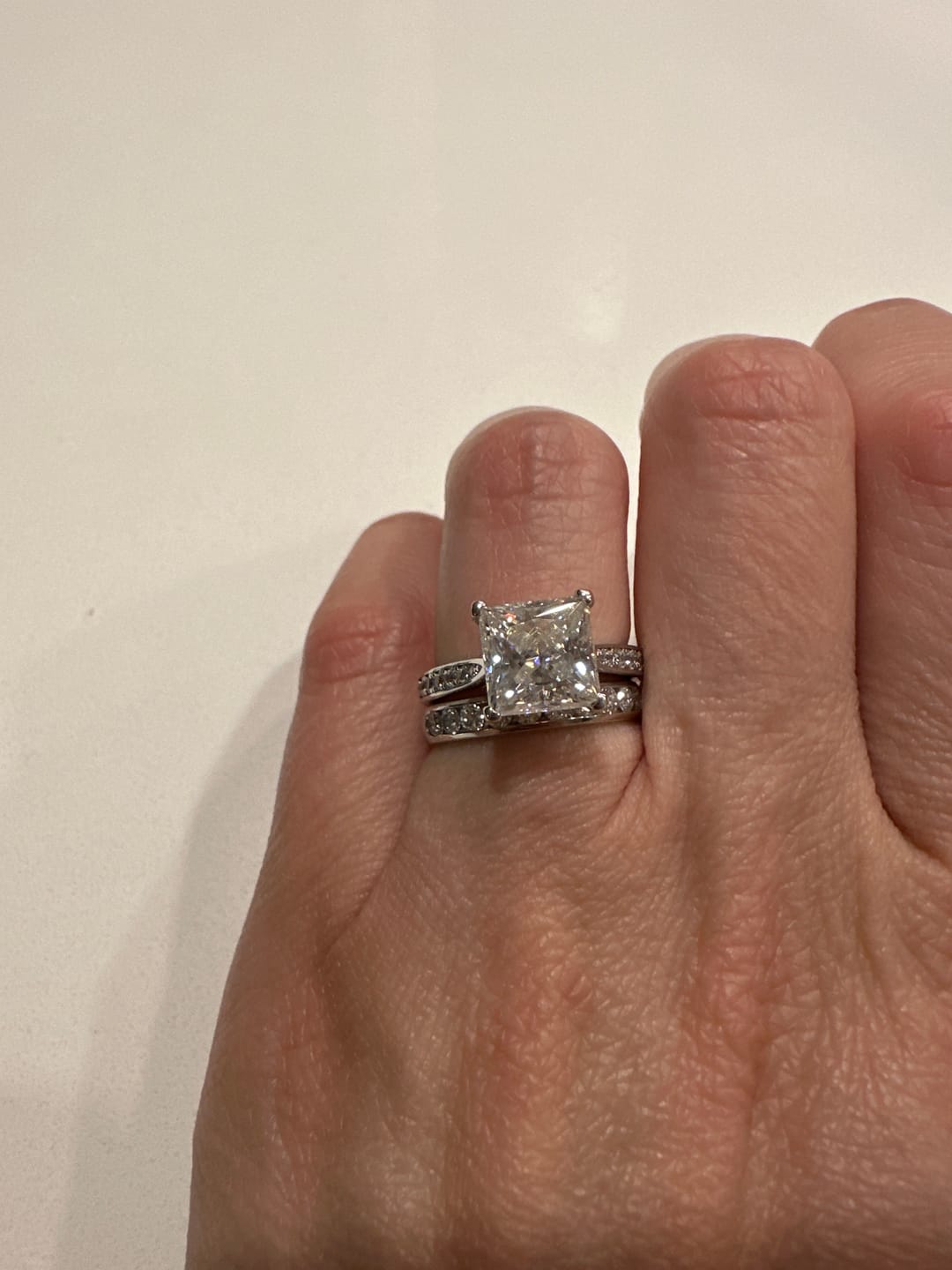 Customer photo review of Princess Cut Moissanite Channel Set Engagement Ring