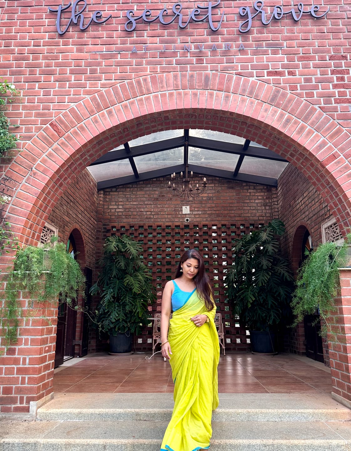 Customer photo review of Lime Green Mulmul Cotton Saree