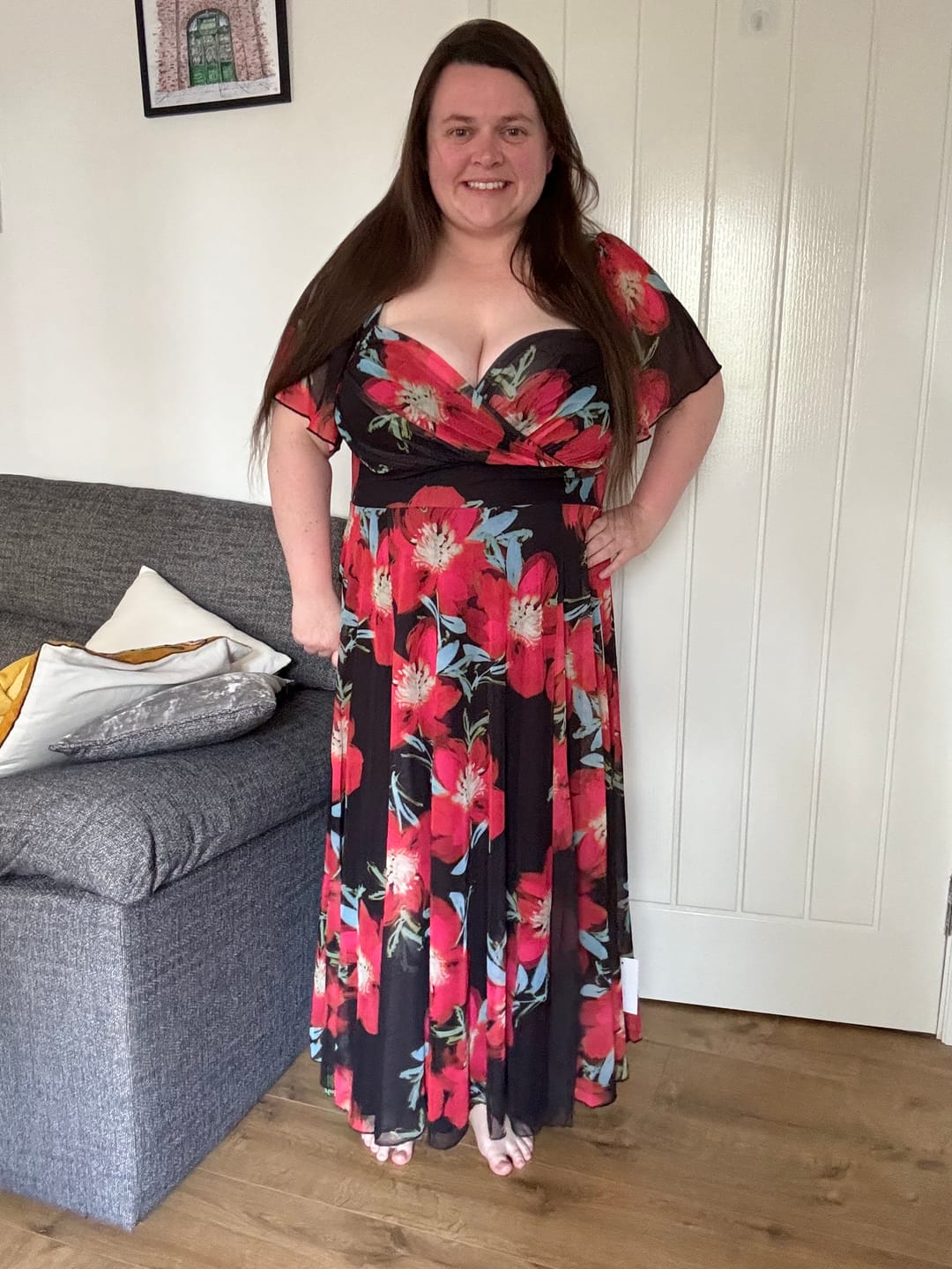Customer photo review of Kemi Petite Scarlet Black Print Bolero Wrap Bodice Maxi Gown