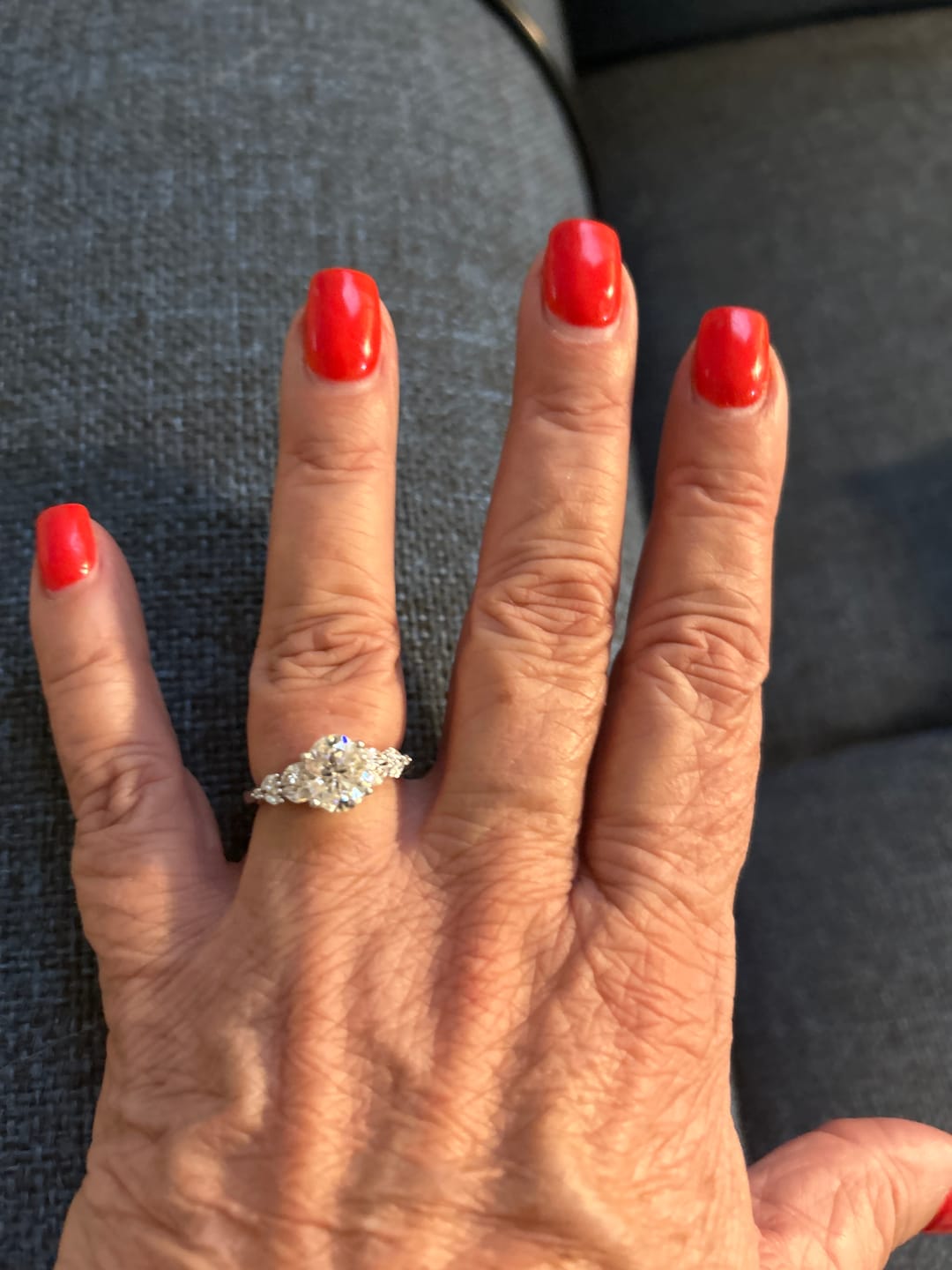Customer photo review of Oval Cut Moissanite With Marquise Cluster Engagement Ring