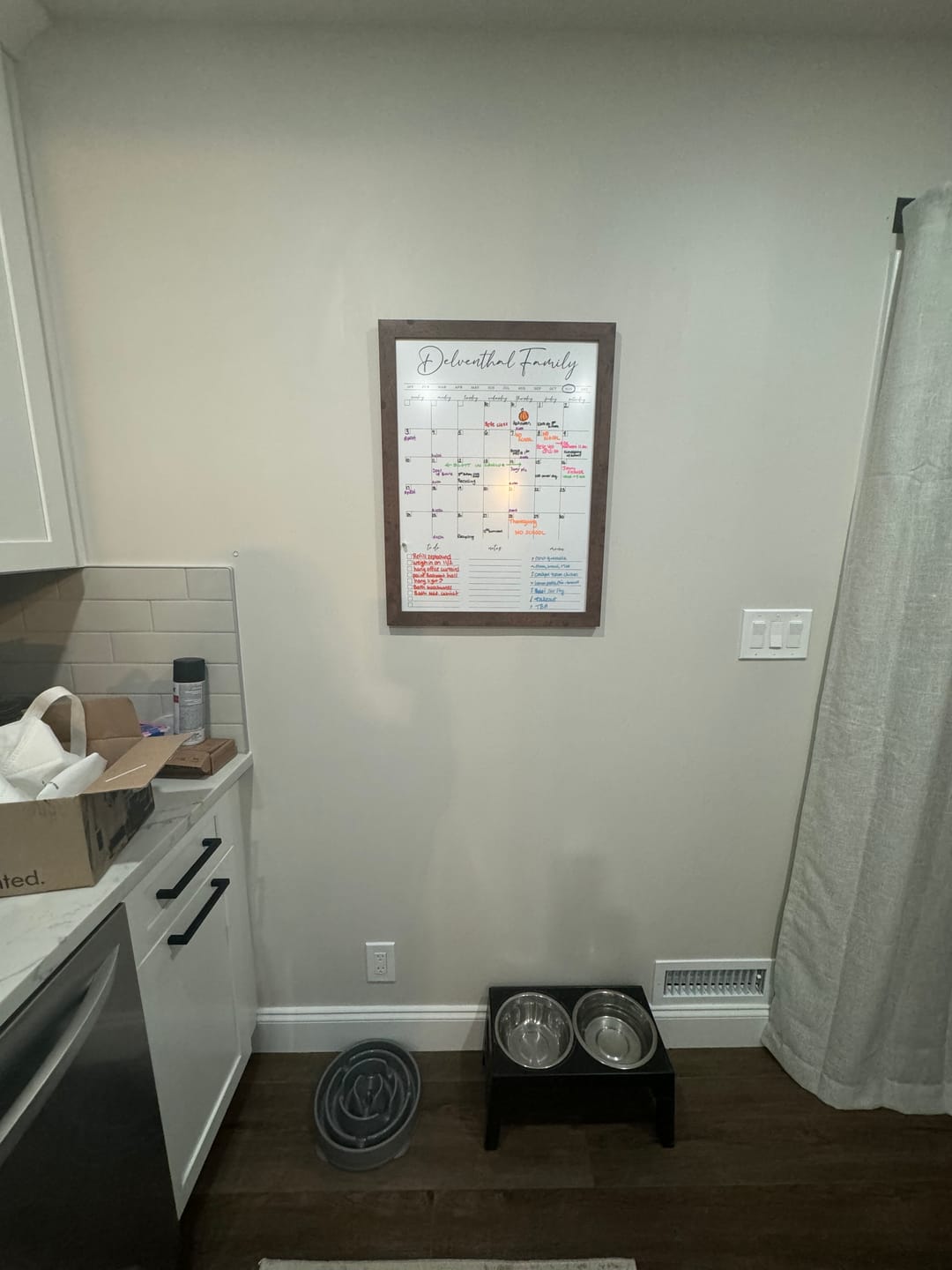 Customer photo review of Monthly Framed Whiteboard Calendar + 3 sections | Vertical Pennington