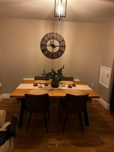 Customer photo review of Industrial Dining Table with X-Frame Leg