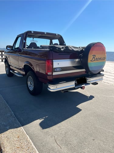 Customer photo review of Striped Colored Vintage Bronco Spare Tire Cover