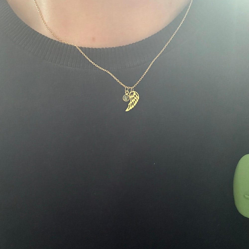 Customer photo review of Angel Wing Birthstone Necklace