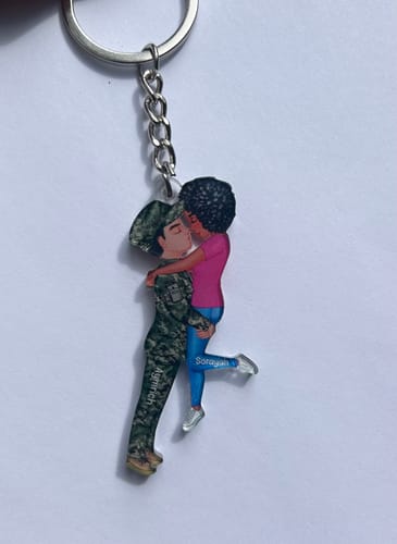 Customer photo review of Personalized Couple Military Acrylic Keychain