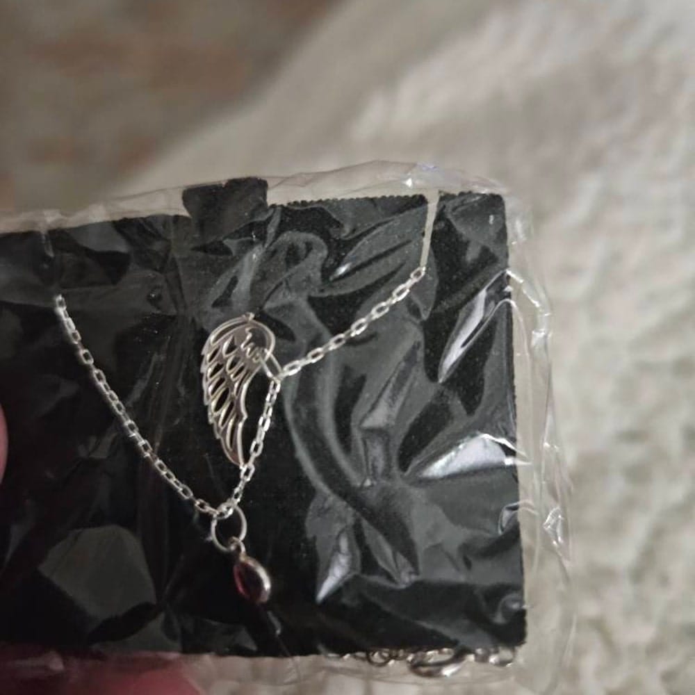 Customer photo review of Angel Wing Birthstone Necklace