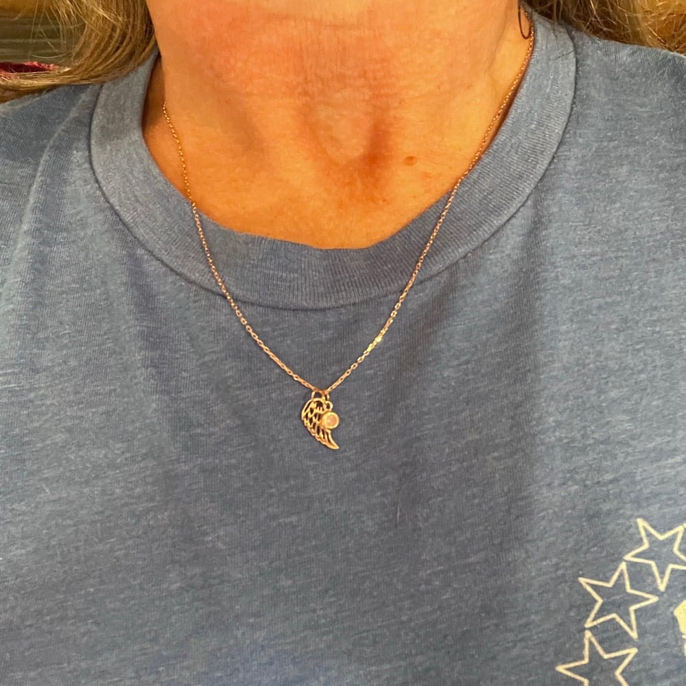 Customer photo review of Angel Wing Birthstone Necklace