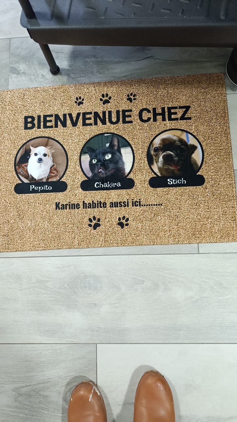 Customer photo review of Photo avec porte-nom - Paillasson personnalisé