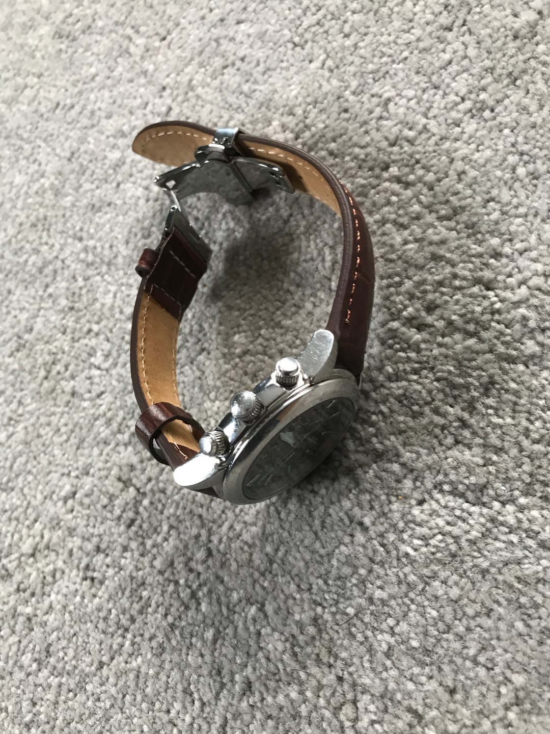 Customer photo review of Genuine Leather Calfskin Premium Watch Strap with Stainless Steel Deployant Butterfly Clasp