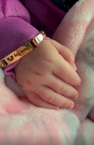 Customer photo review of Personalized Baby Name and Birthstone Bracelet