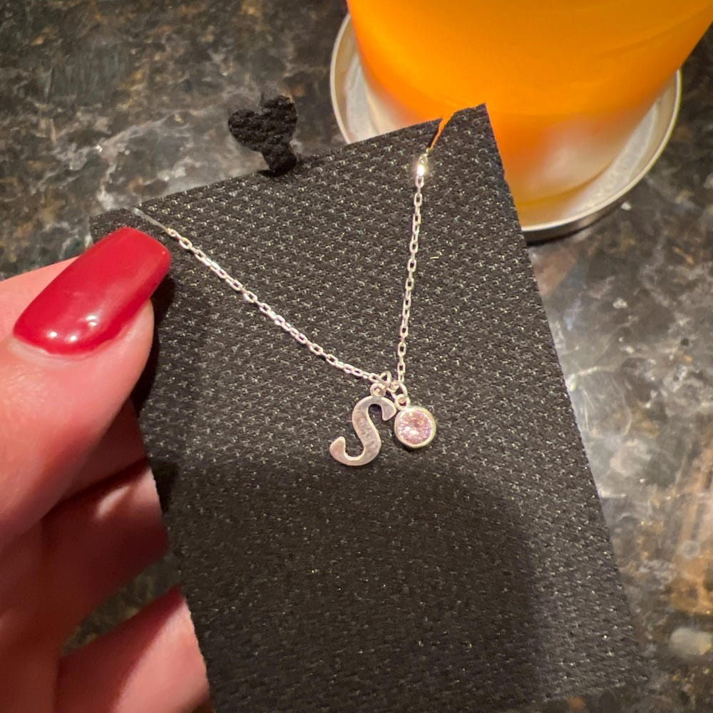 Customer photo review of Personalized Initial Birthstone Necklace