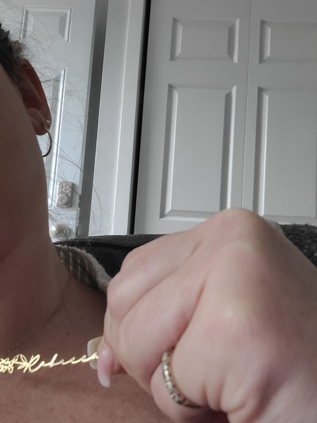 Customer photo review of Custom birth flower name necklace