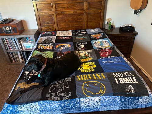 T-shirt quilt with music, rock themes by Nicholas from TX