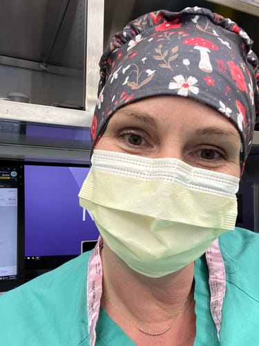 Customer photo review of Scrub Hat - Mushrooms