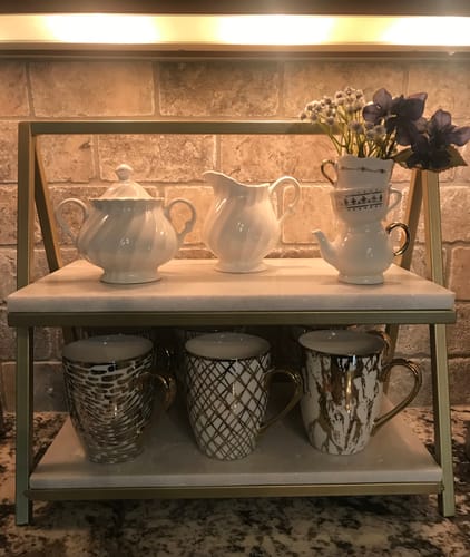 Customer photo review of X-Large Two Tiered Marble Stand with Accent Gold ( 10’’L x 16"W x 15’’H)