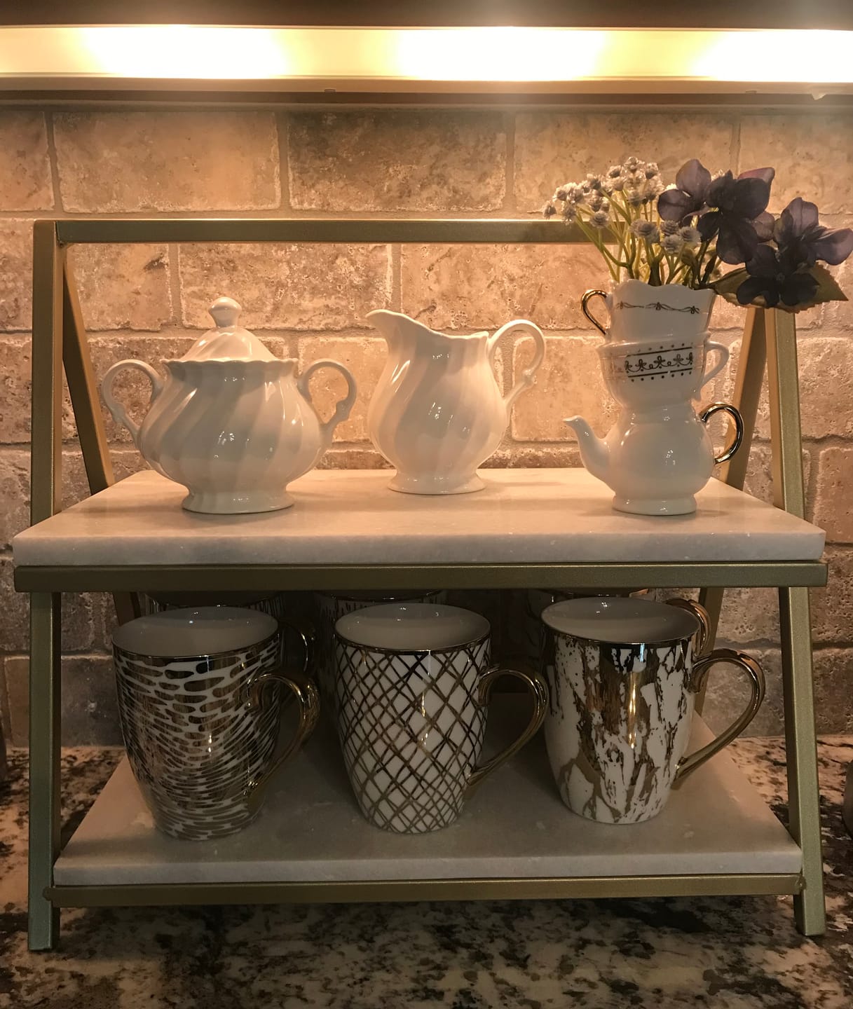 Customer photo review of X-Large Two Tiered Marble Stand with Accent Gold ( 10’’L x 16"W x 15’’H)