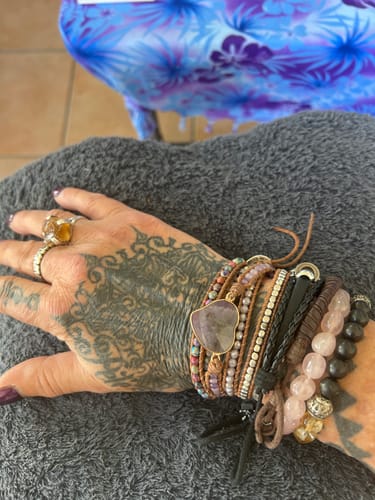 Customer photo review of Natural Amethyst Heart Purple Jasper & Tourmaline Beaded Wrap Bracelet