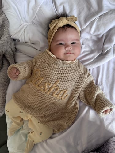 Customer photo review of Hand Knitted Personalized Sweater