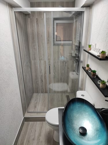 Customer photo review of SONNI Dusche Nischentür Schiebetür mit Rahmen ESG Glastür 100-120cm Höhe 185cm