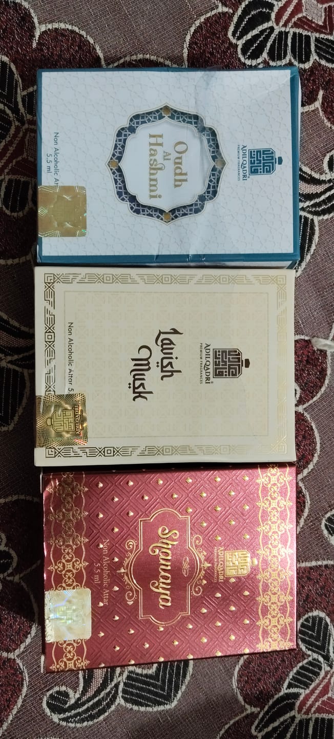 Customer photo review of 3 Pcs Attar Set Shanaya, Lavish Musk And Oudh Al Hashmi 5.5 Ml Each
