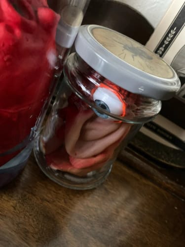 Customer photo review of Realistic Human Ripped Out Eyeball on a Hook Ornament Halloween