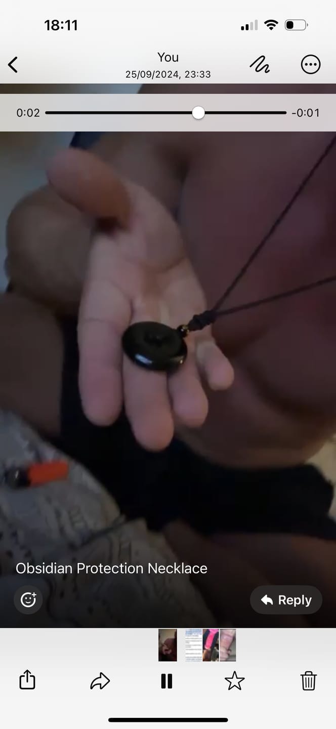 Customer photo review of Buddha Stones Tibetan Obsidian Protection Necklace