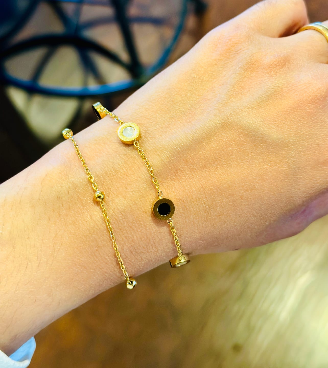 Customer photo review of Onyx & White Stone Bracelet