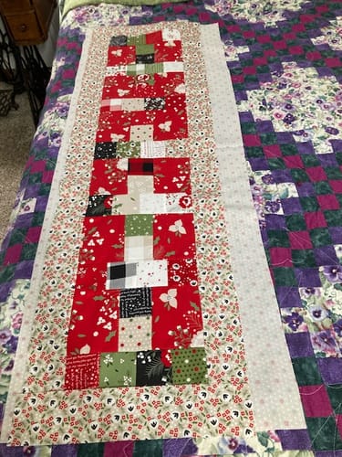 Customer photo review of Candy Crush Table Runner - Tan Dot Backing