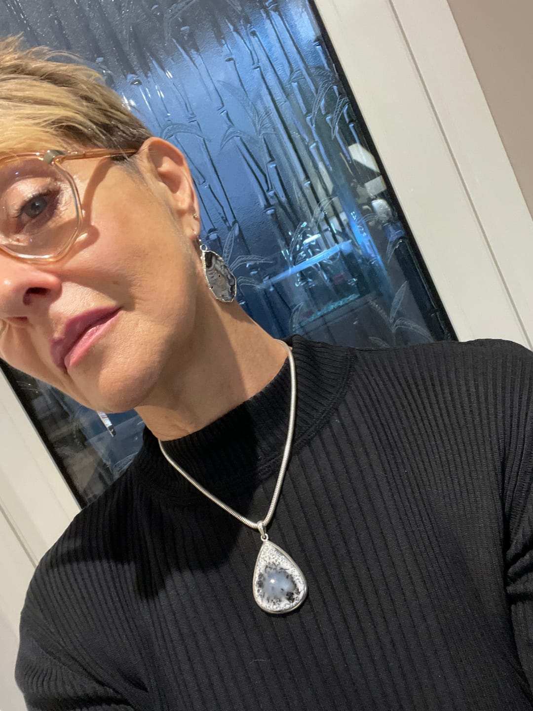 Customer photo review of Natural Agate Dangle Earrings
