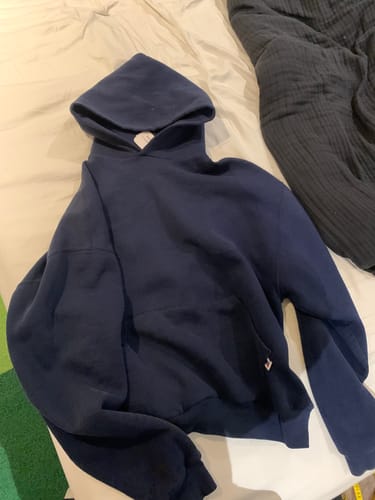 Customer photo review of Vintage Russell Athletic Sweatshirt Mens Large Blue Blank Hoodie