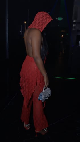 Customer photo review of Lace irregular see through hoodie halter cowl neck pant set