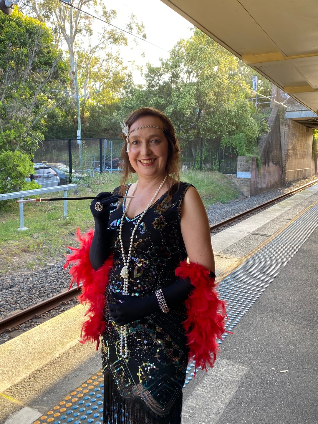Customer photo review of 1920s Black Beaded Mila Gatsby Dress