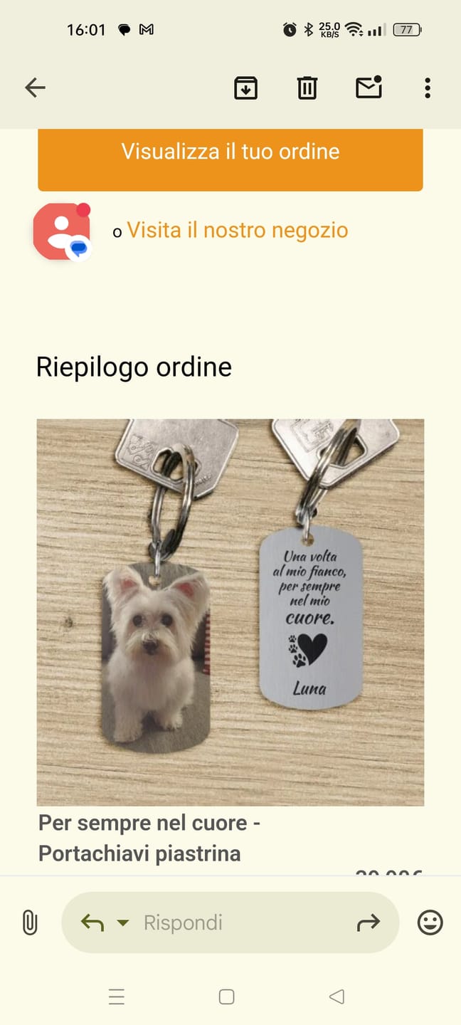 Customer photo review of Per sempre nel cuore - Portachiavi piastrina personalizzato