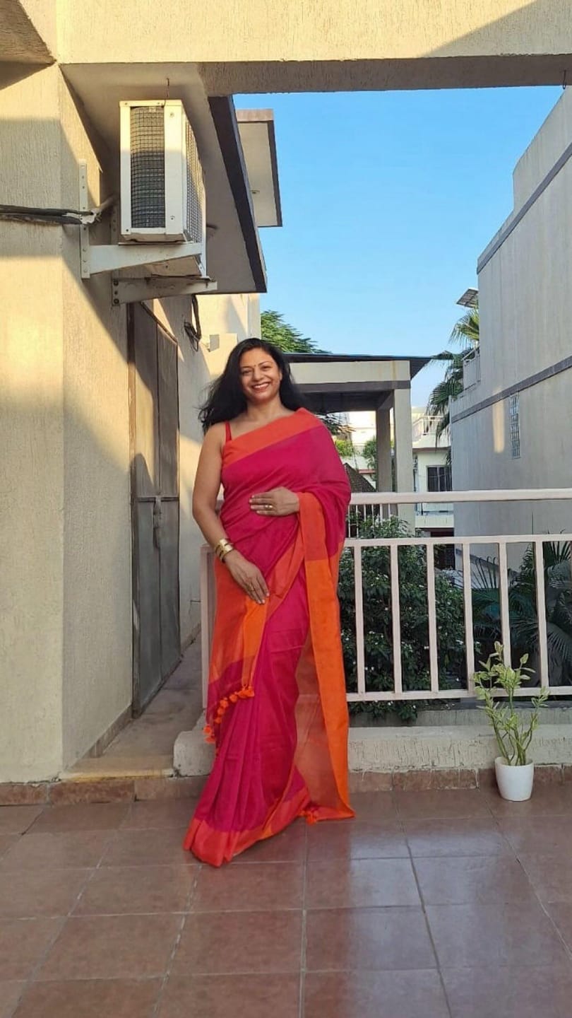 Customer photo review of Pink Orange Soft Cotton  Saree