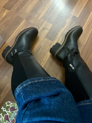 Customer photo review of High There Black Boots with Buckle Detail